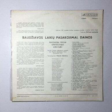 Baudžiavos laikų pasakojimai, dainos LP 2